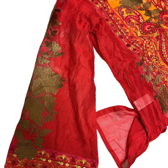 Sana Safinaz Tunic Blouse Dress Kameez Women S Red Floral Embroidered Round Neck - Picture 3 of 5